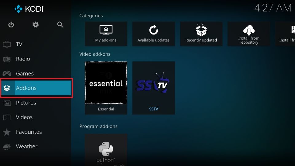 select addons tab