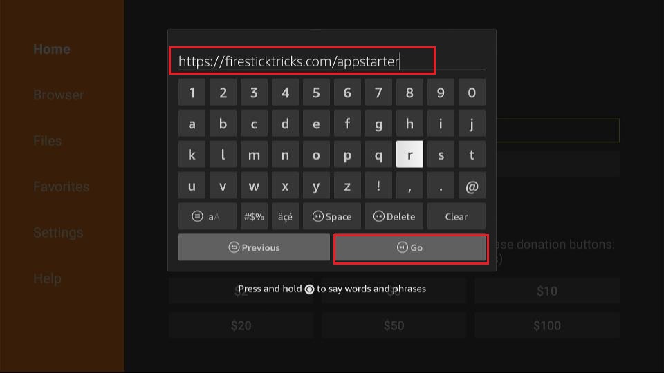 enter app starter url