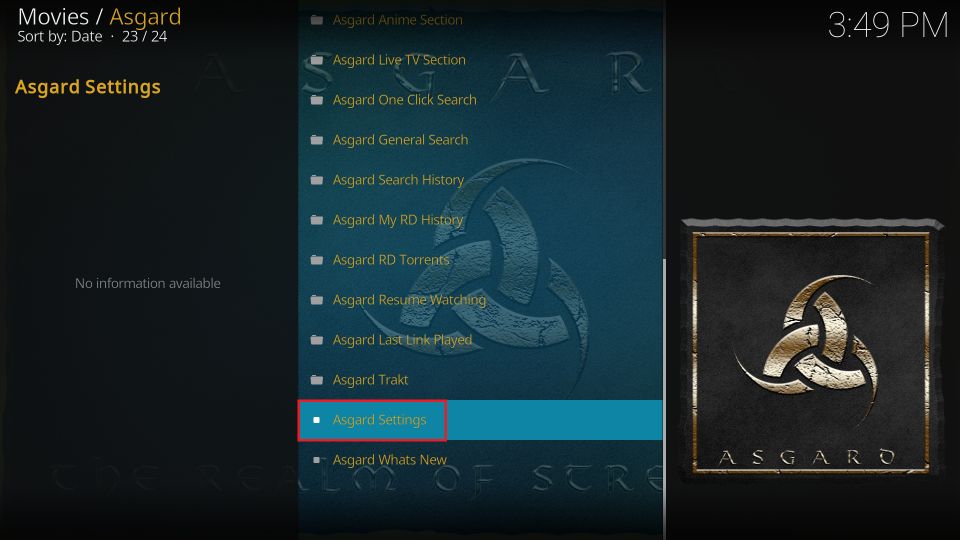 Asgard addon settings