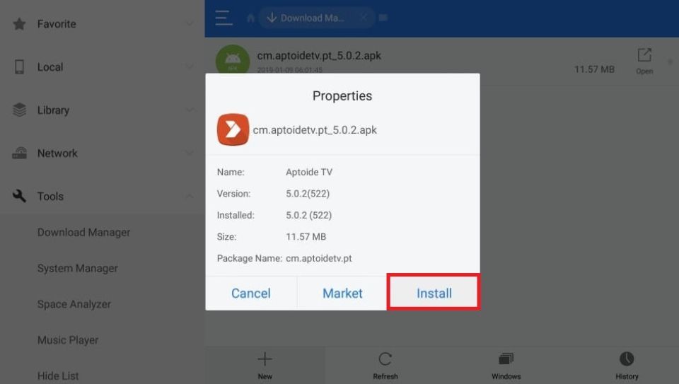 click on install button