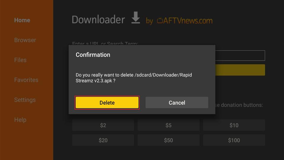 confirm delete apk