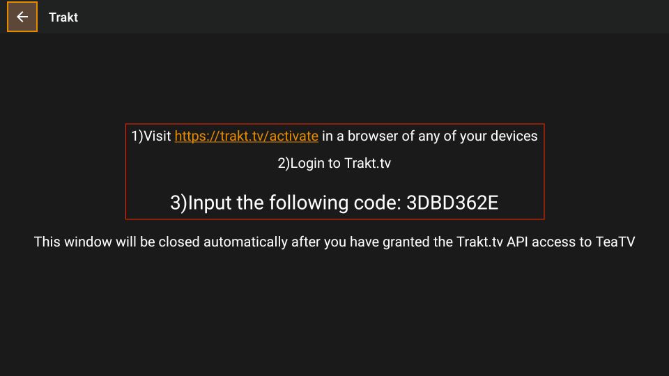 trakt tv autorization
