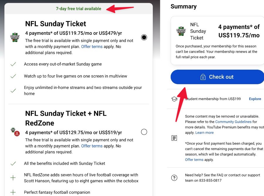 Purchase NFL Sunday Ticket from YouTube TV
