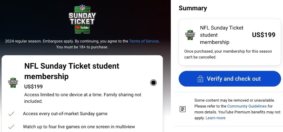Purchase NFL Sunday Ticket 