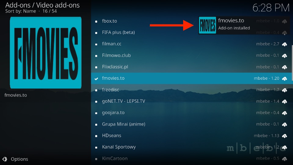 fmovies addon installed