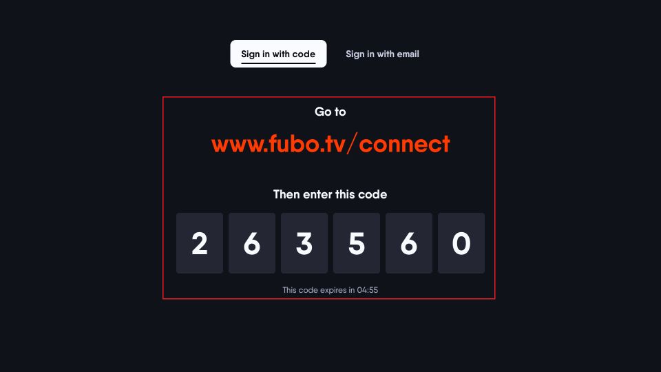 fubo tv authorization code
