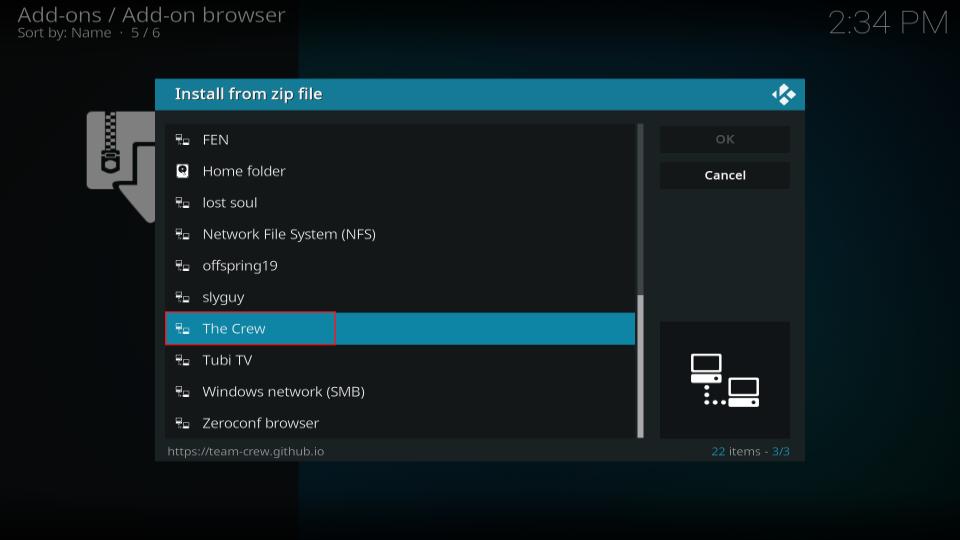 install from zip file select the crew