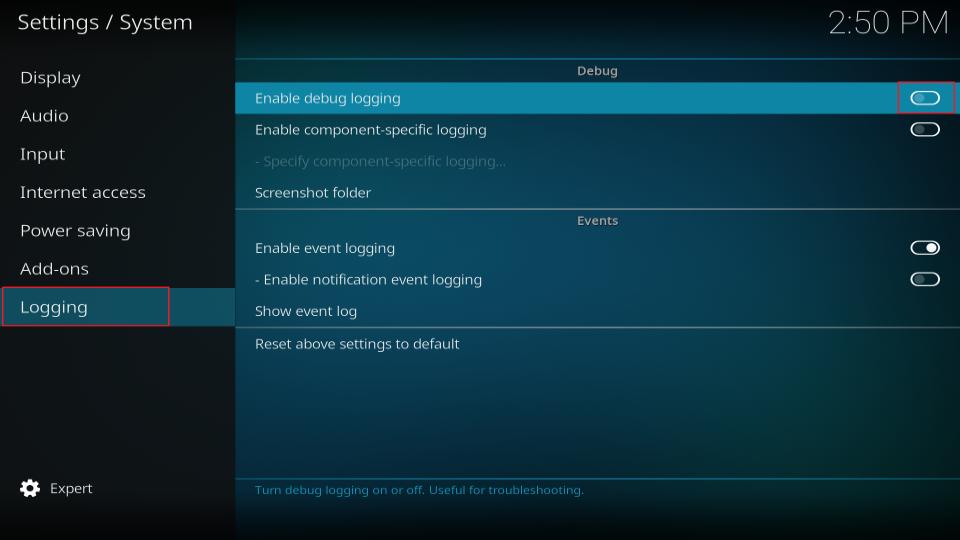logging enable debugging