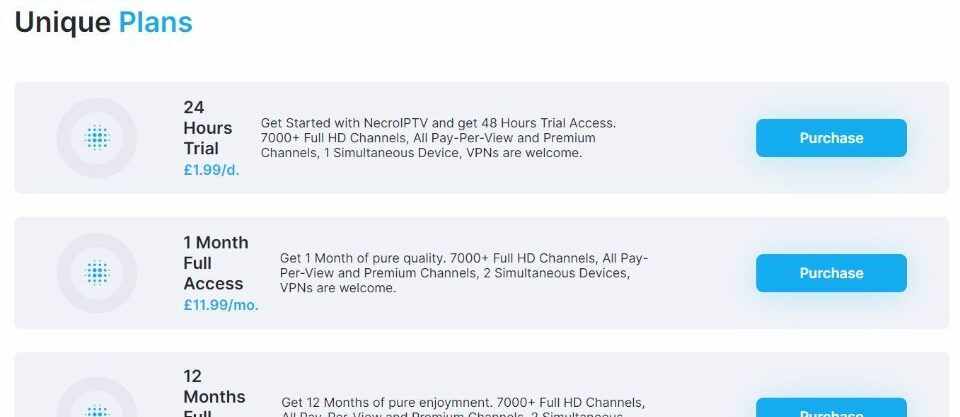 Necro IPTV Plans and Pricing