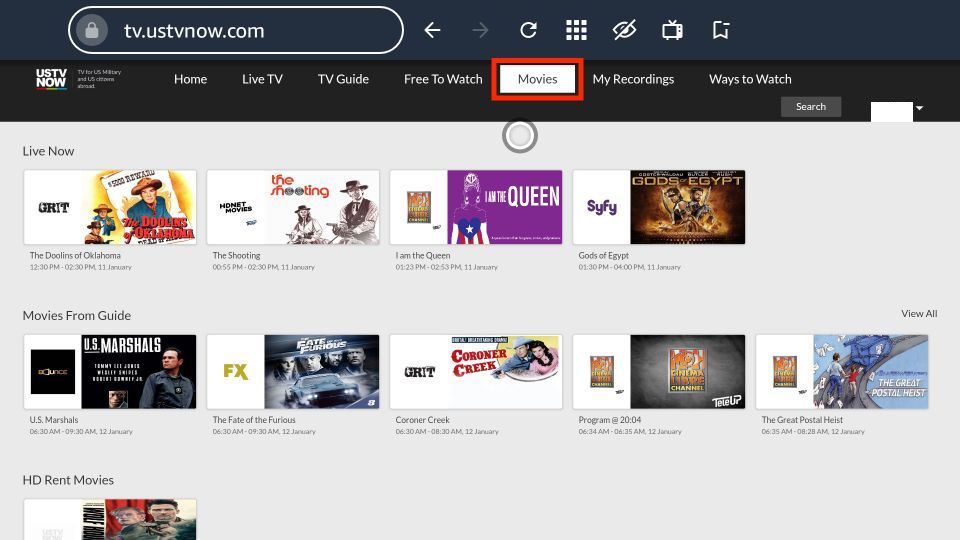 select movies tab