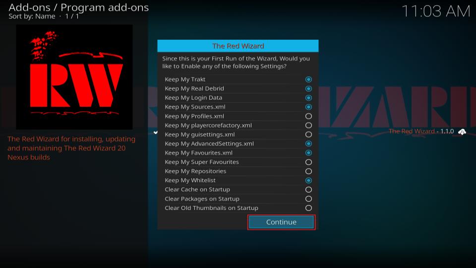 select continue