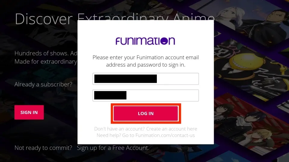 log in to funimation