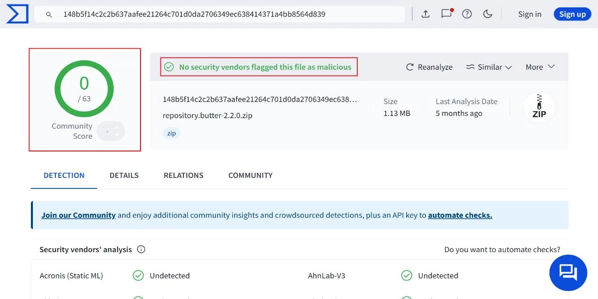 butters repo virus scan