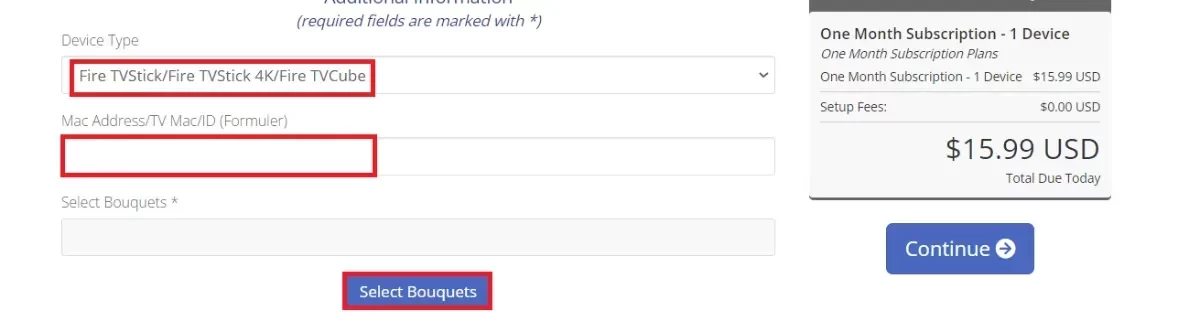 Select Bouquets button