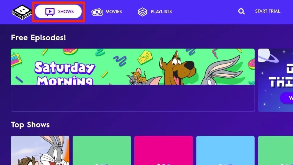 shows tab