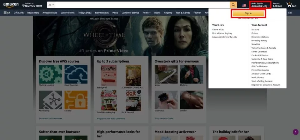 select amazon account and then sign in