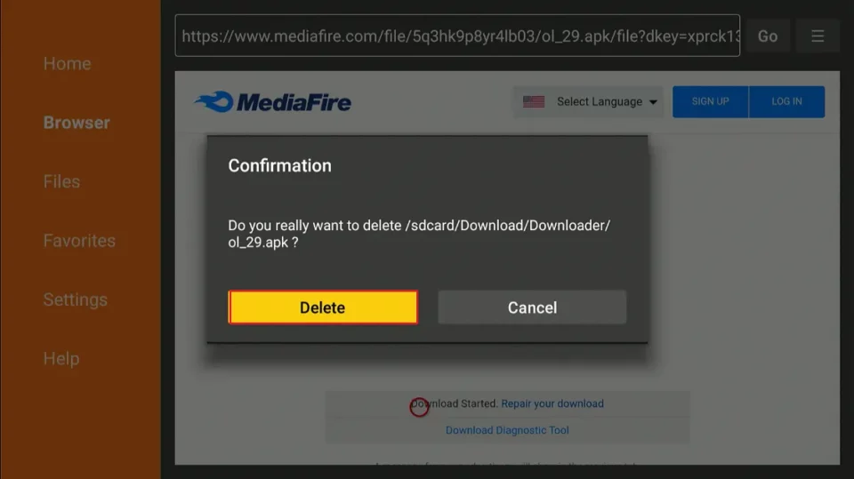 confirm delete apk