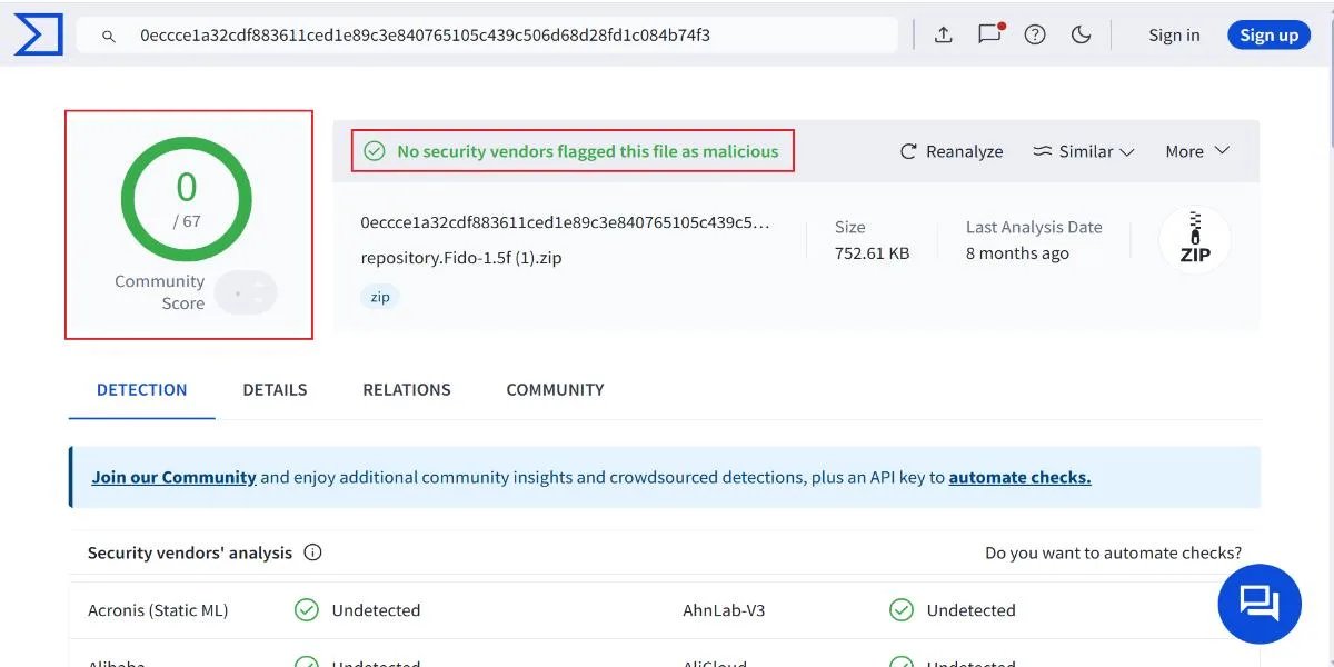 fido repo virus scan
