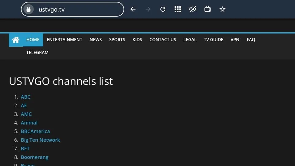 ustvgo channels list