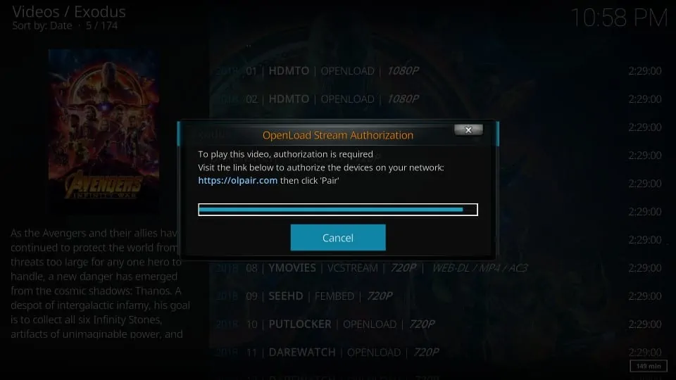 olpair error in kodi openload.com /pair
