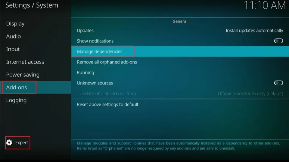 addons manage dependencies