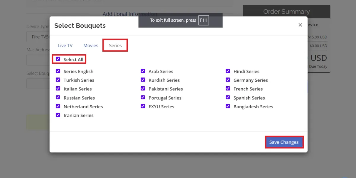 select series tab