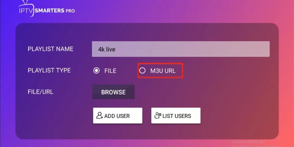 select m3u url