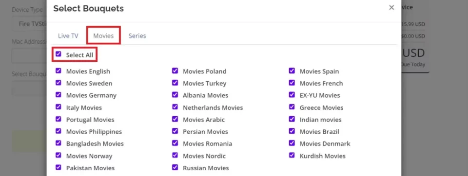 select movies tab