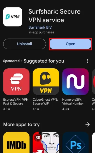 click on open button