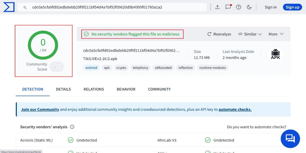tikilive virus scan