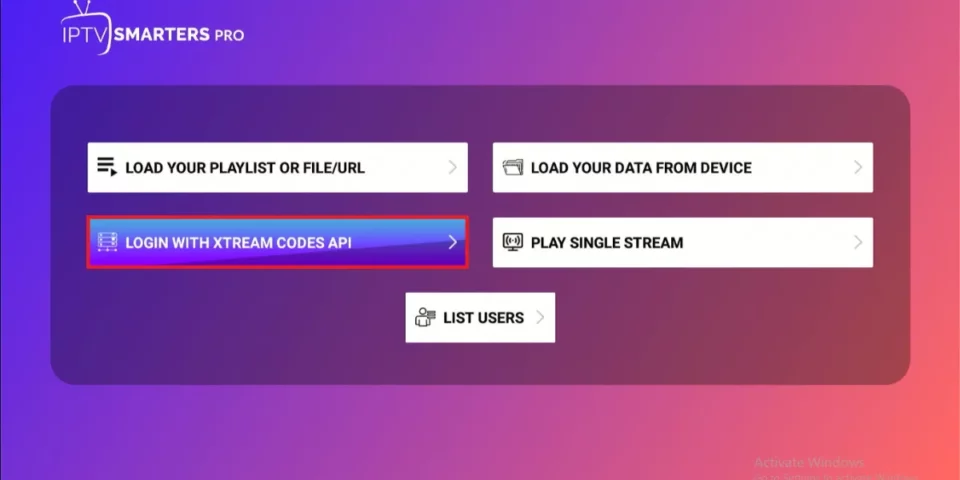 select login with xtream codes api