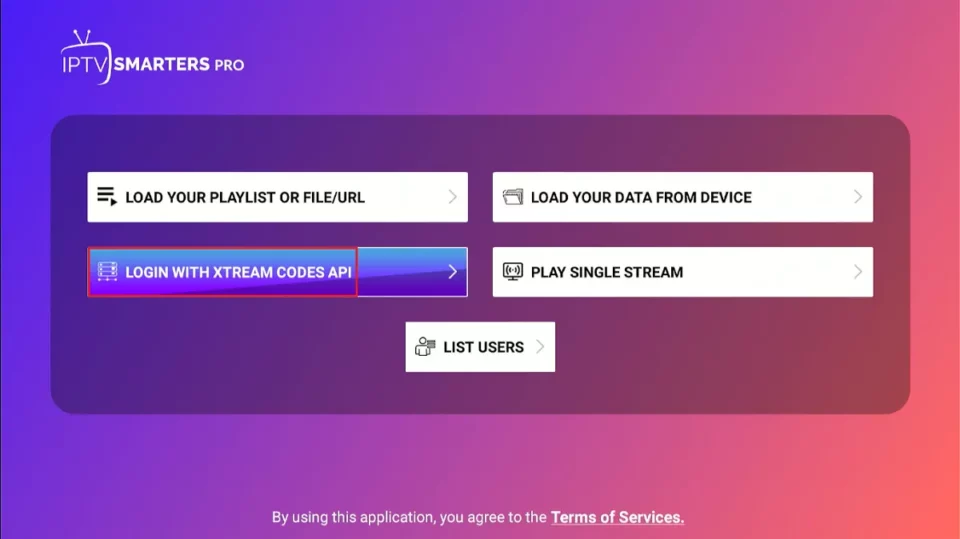 select log in with xtream codes api
